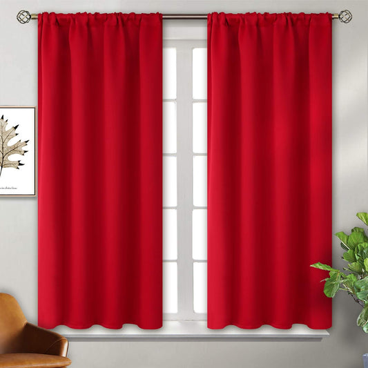 BGment Short Red Blackout Curtains 45 Inches Length for Bedroom- Rod Pocket Thermal Insulated Room Darkening Drapes for Cafe Kitchen Bathroom Window, 42 x 45 Inch, 2 Panels