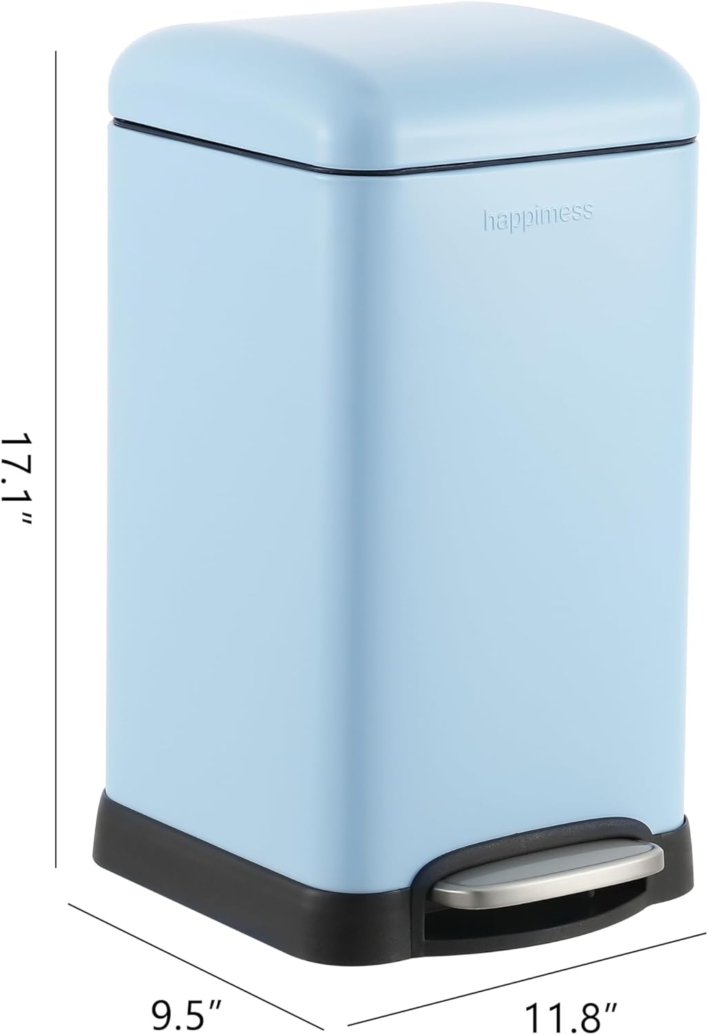 happimess HPM1012H Betty Retro Mini 3.2-Gallon Step-Open Trash Can, Fingerprint Resistant, Modern, Minimalistic for Home, Kitchen, Laundry Room, Office, Bedroom, Bathroom, Tide Pool Blue