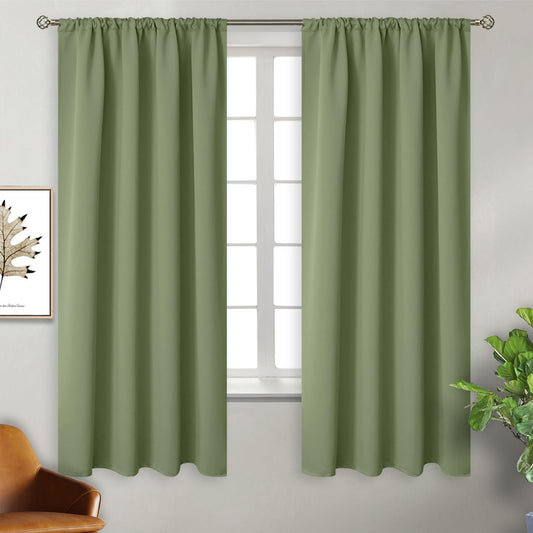 BGment Olive Green Blackout Curtains 63 Inch Length for Bedroom - Rod Pocket Thermal Insulated Room Darkening Drapes for Living Room Office, 52 x 63 Inch, 2 Panels