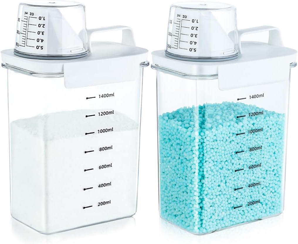 Tokokimo 2 Packs Laundry Powder Container, Laundry Detergent Dispenser with Lids, Laundry Scent Booster Beads Dispenser for Washing Powder, Soda Powder, Grain