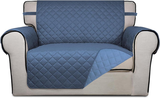 PureFit Reversible Quilted Sofa Cover, Water Resistant Slipcover Furniture Protector, Washable Couch Cover with Non Slip and Elastic Straps for Kids, Dogs, Pets (Oversized Chair, Dark Blue/Light Blue)
