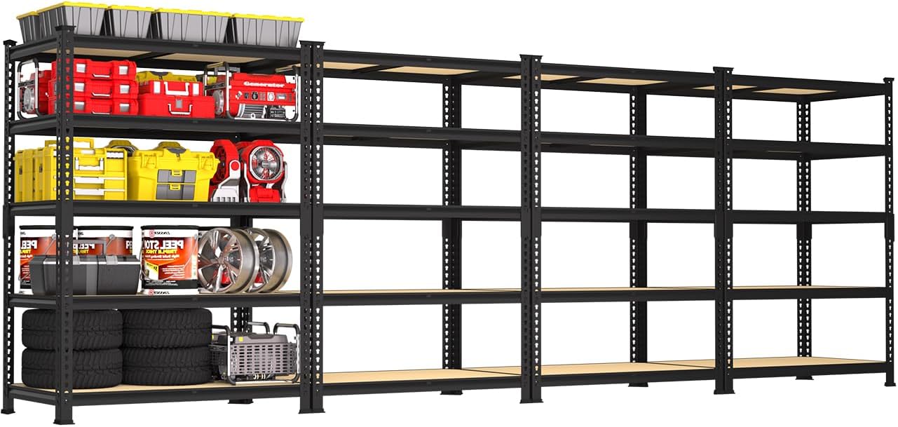 PrimeZone 36" x 16" x 72" Heavy Duty Storage Shelves - 5 Tier Adjustable Garage Storage Shelving, Metal Storage Utility Rack Shelf Unit for Warehouse Pantry Closet Kitchen, Black, 4 Pack