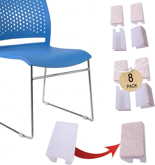Rectangle U Shaped Chair Leg Tips Caps with Felt Pads,Furniture Feet Protector Slide Smoothly Glides No Scratches No Noise Protect Hardwood Floor,Fit 10mm(25/64inch) Diameter Tubular Leg (White 8PCS)
