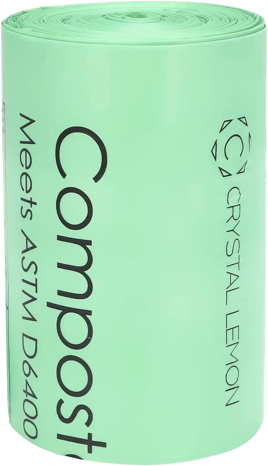 Crystal Lemon 30-Count Biodegradable 6 Gallon Bags, Heavy Duty and Unscented – Ideal for Kitchen, Bathroom, Yard, and Food Waste