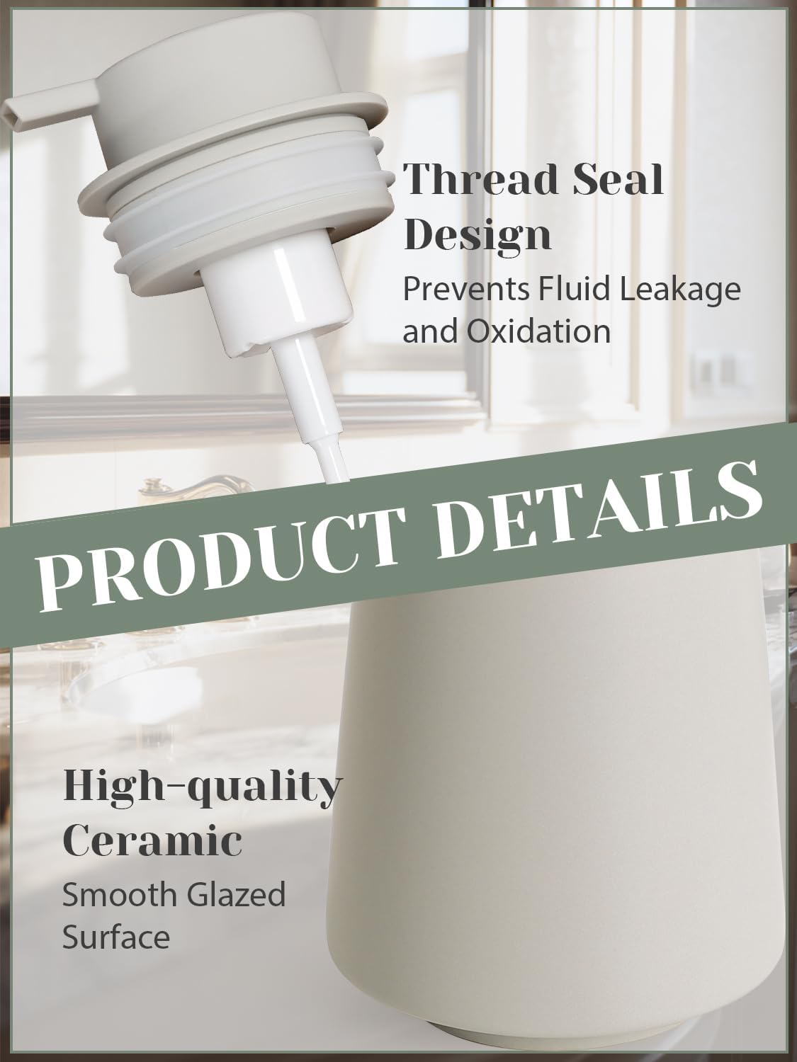 INGOFIN Ceramic Foaming Soap Dispenser -14 oz Foam Hand Soap Dispenser Bathroom, Modern Refillable Dish Wash Bottle for Kitchen with Large Pump, Matte Grey