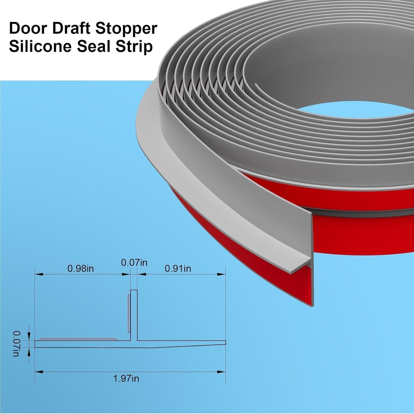 T-Shaped Door Draft Stopper, 1.97 in x 40 Ft Silicone Seal Strip for Windows Gaps, Weather Stripping Seal Strip Shower Sweep, Grey