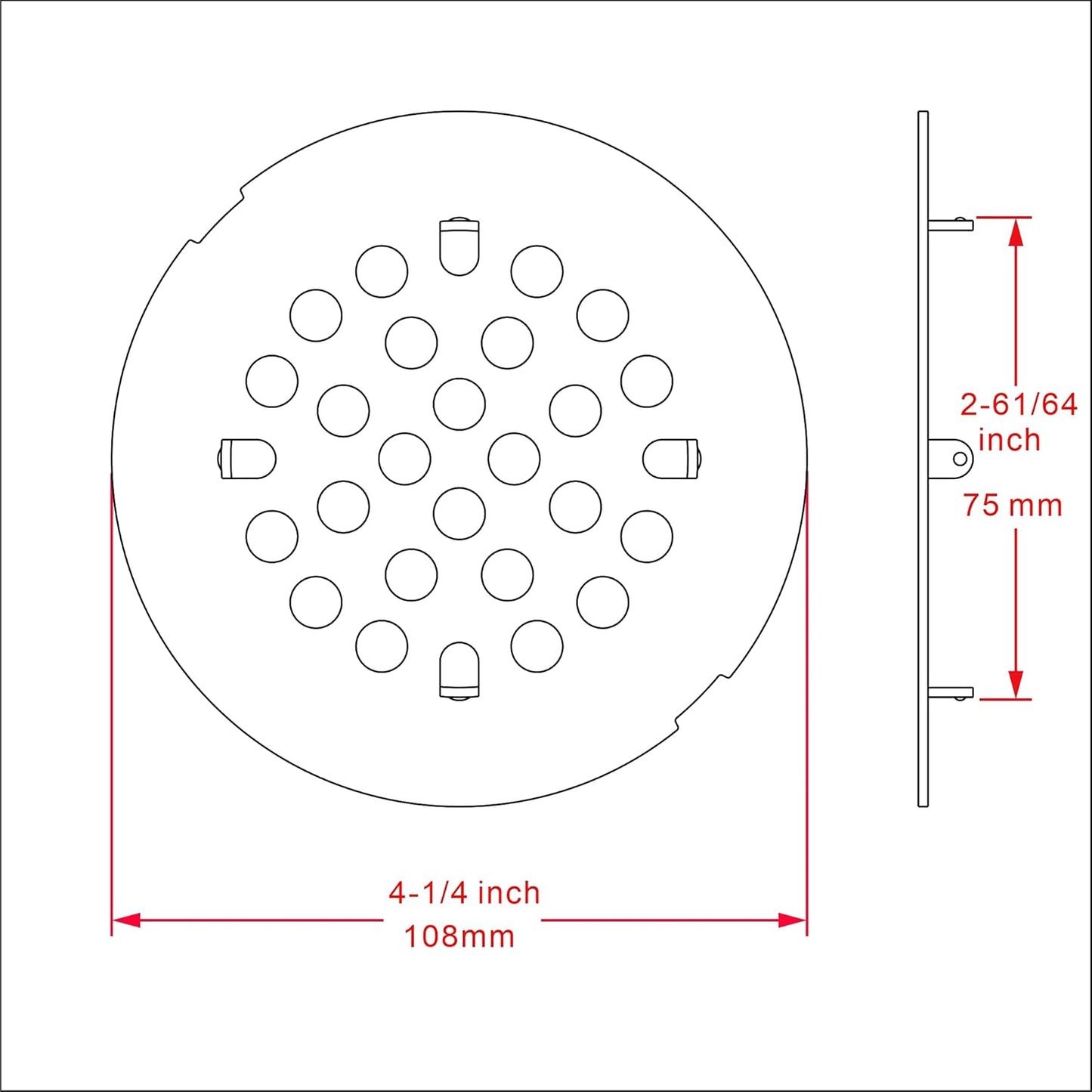 rrajj 4-1/4 (4.25) Inch(108mm) Round Snap-in Shower Floor Drain Cover Replacement Cover (White)
