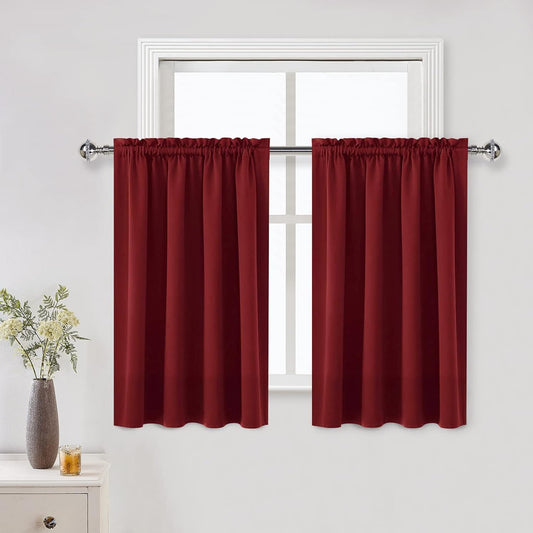 DWCN Blackout Curtains for Living Room Thermal Insulated, Energy Saving & Noise Reducing Bedroom Curtains, Amaranth Red, W 52x L 36 Inch, Set of 2 Rod Pocket Curtain Panels