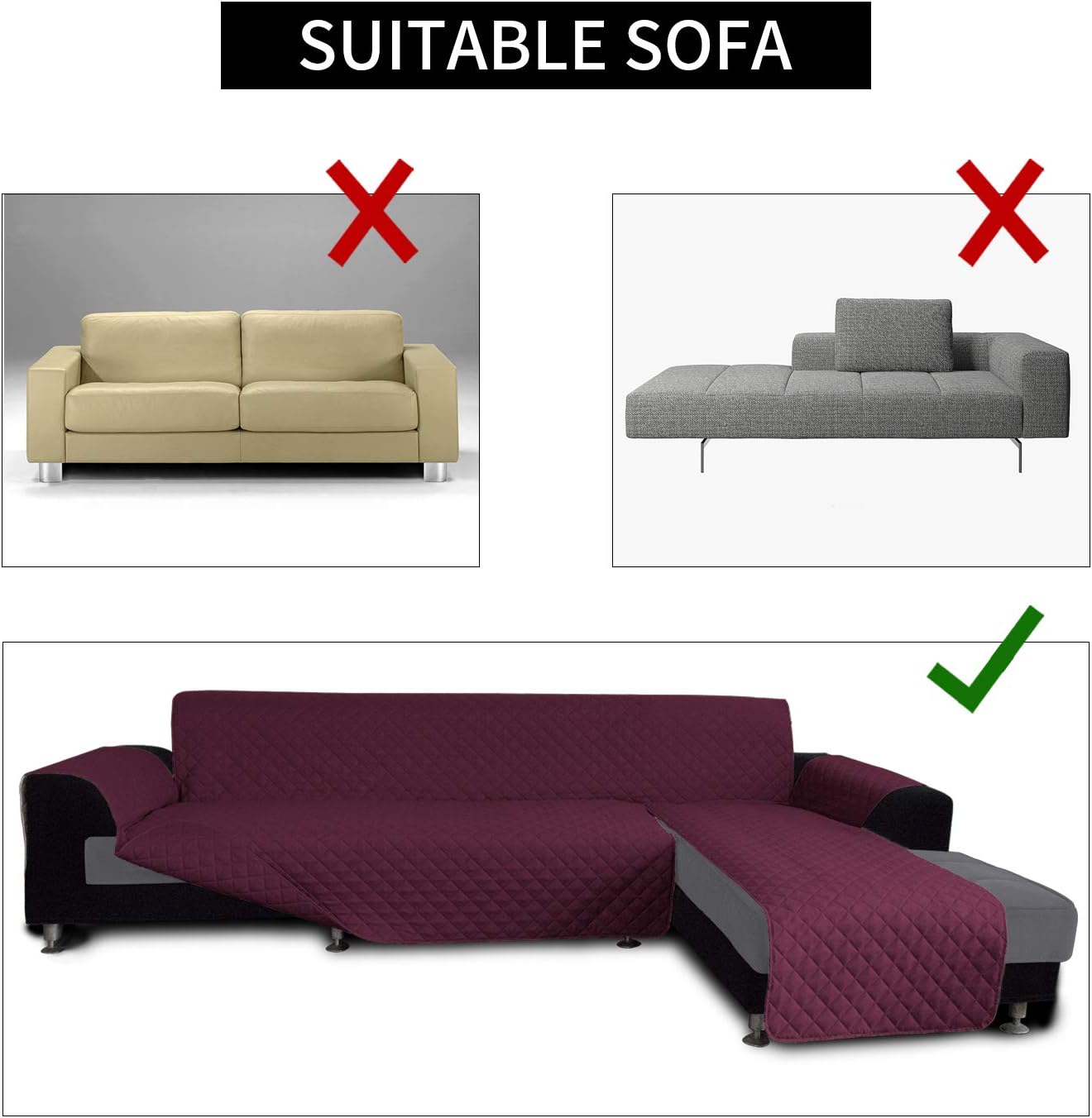Easy-Going Sofa Slipcover L Shape Sofa Cover Sectional Couch Cover Chaise Lounge Slip Cover Reversible Sofa Cover Furniture Protector Cover for Pets Kids Children Dog Cat (X-Large,Wine/Wine)