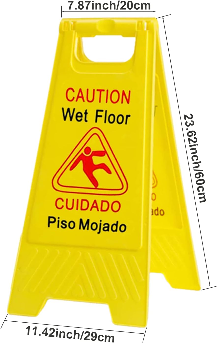 12-Pack Caution Wet Floor Signs | Foldable Sturdy Double-Sided Bilingual Saftey Warning Signs | Cuadado Piso Mojado| Avoid Fall & Slip Accident | Bright Yellow