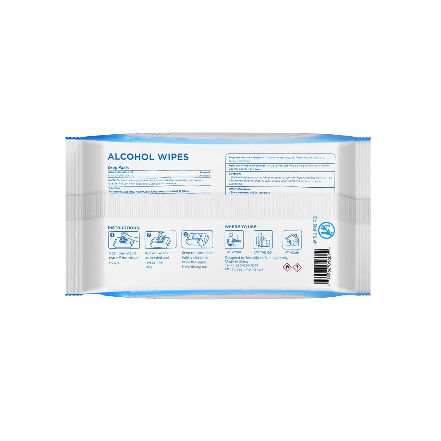 75% Alcohol Wet Hand Sanitizing Wipes - With Aloe, Moisturizer, and Vitamin E Formula - Premium Sanitizer for Travel, Home, Office, and School Use (Aloe, 200)