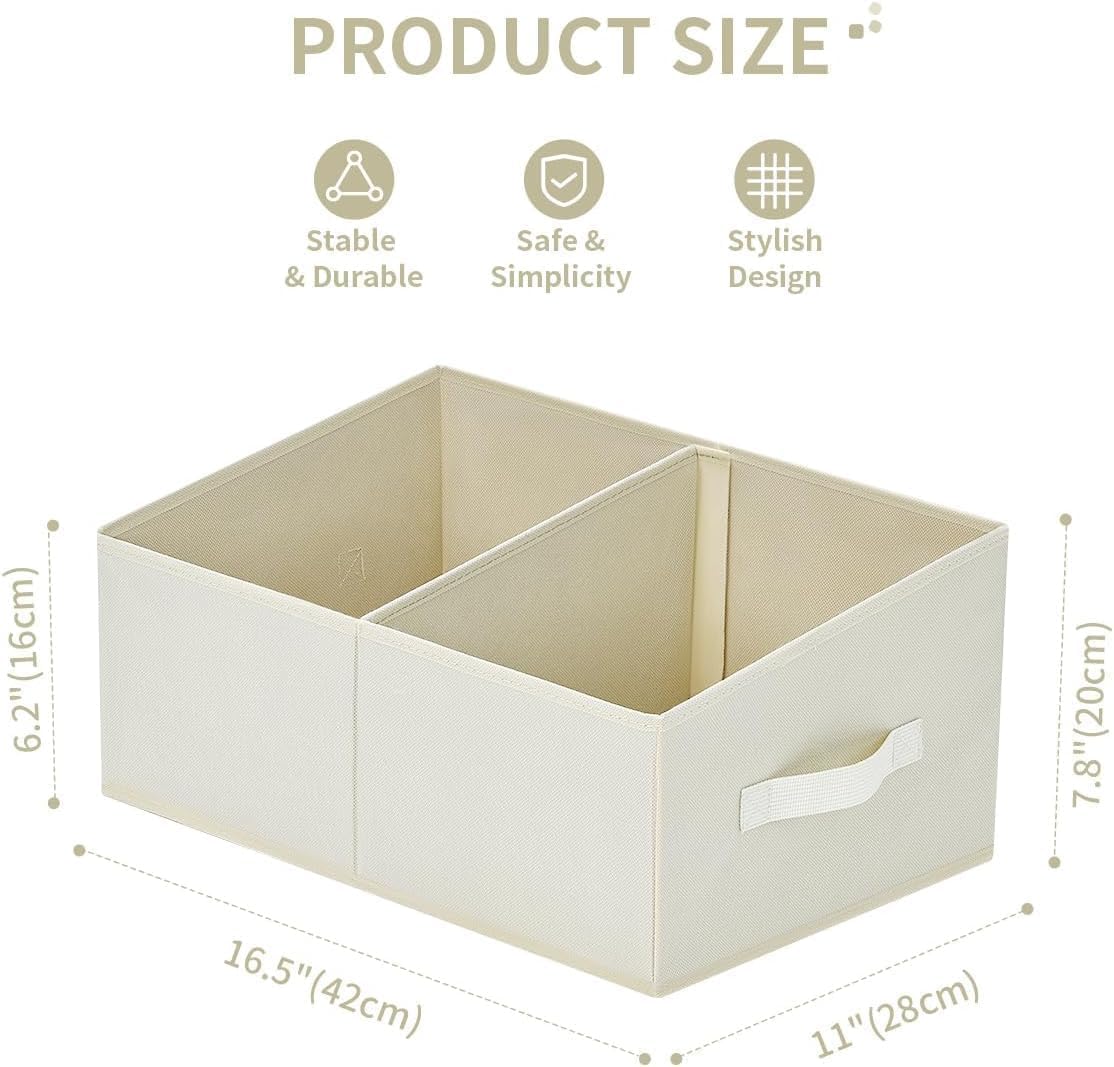 DIMJ Closet Storage Bins, 5 Pack Storage Baskets for Shelves, Foldable Closet Organizer with Handle, Linen Closet Organizers and Storage for Clothes, Toys, Towel, Books (Beige)