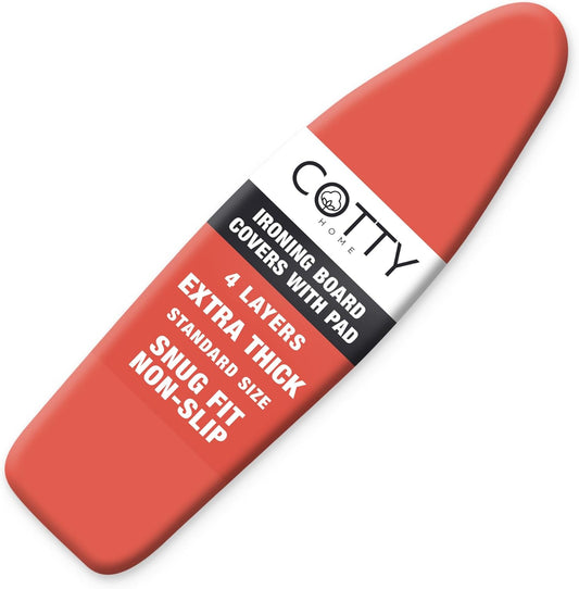 Extra Thick Ironing Board Covers with Pad Standard Size 15x54, Heat Reflective Full Scorch Resistant Padding, Snug Fit Non-Slip Nose Pocket Fastener Straps Elastic Edges, Orange