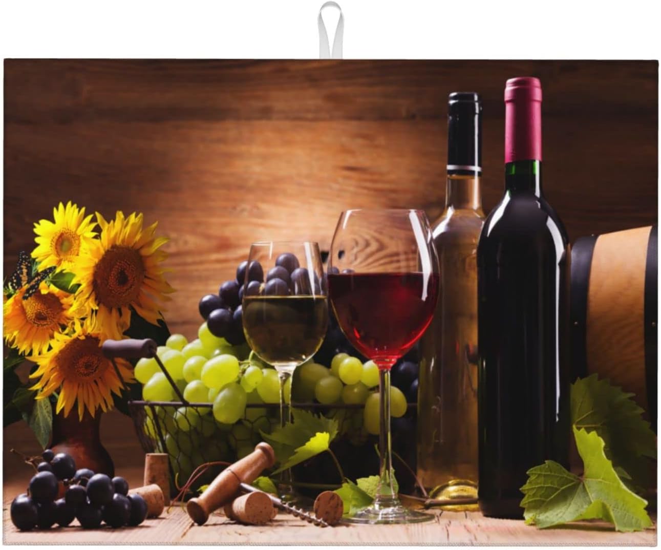 Red Wine Grape Vintage Wooden sunflower Microfiber Absorbent Reversible Dish Drying Mat For Kitchen Counter Xl Large Pad 18 X 24 Inch