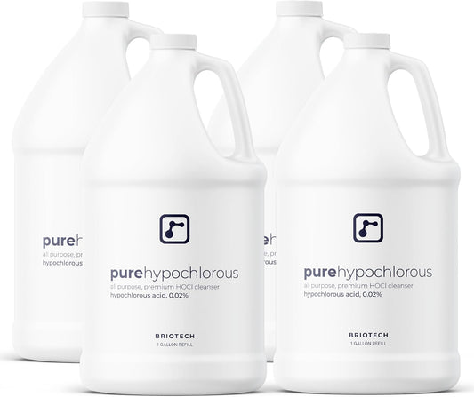 BRIOTECH Pure Hypochlorous Acid Cleanser, Original Premium HOCl Topical Solution, Multi-Purpose Cleaner, Family Approved & Pet Friendly, 1 Gallon Refill (4 Pack)