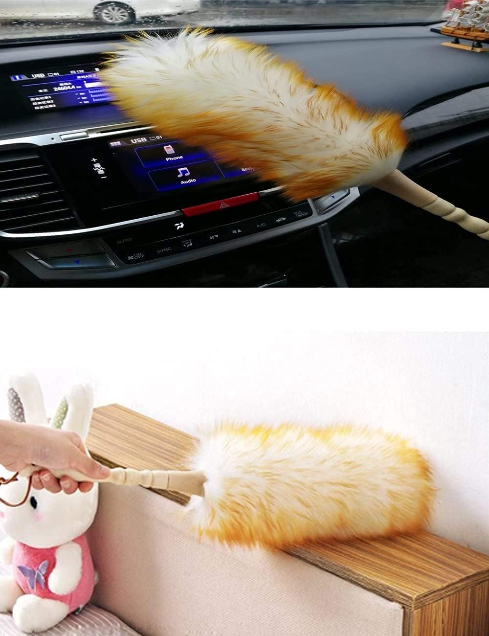 J&A Lambswool Dusters with Solid Wooden Handle, Flexible Head, Anti-Static, Comfortable Grips 17.8 inchs Long Feather Duster for Office, Home and Car etc.