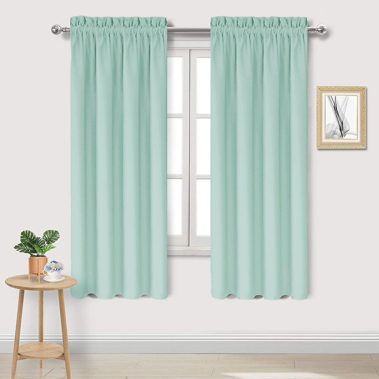 DWCN Blackout Curtains for Living Room Thermal Insulated, Energy Saving & Noise Reducing Bedroom Curtains, Mint Green, W 42x L 63 Inch, Set of 2 Rod Pocket Curtain Panels