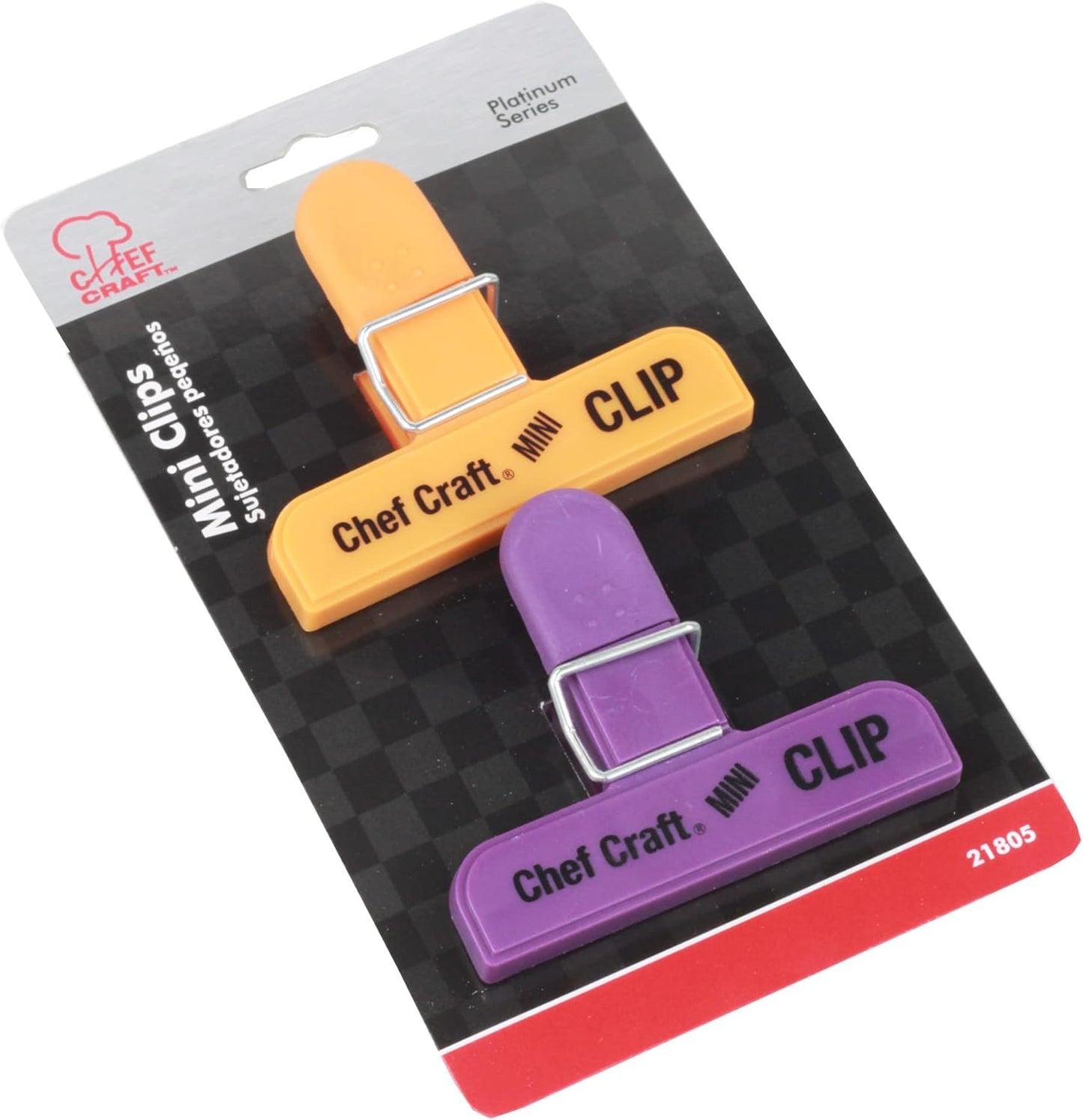 Chef Craft Select Plastic Mini Bag Clip, 3 inch Width 2 Piece Set, Purple/Orange