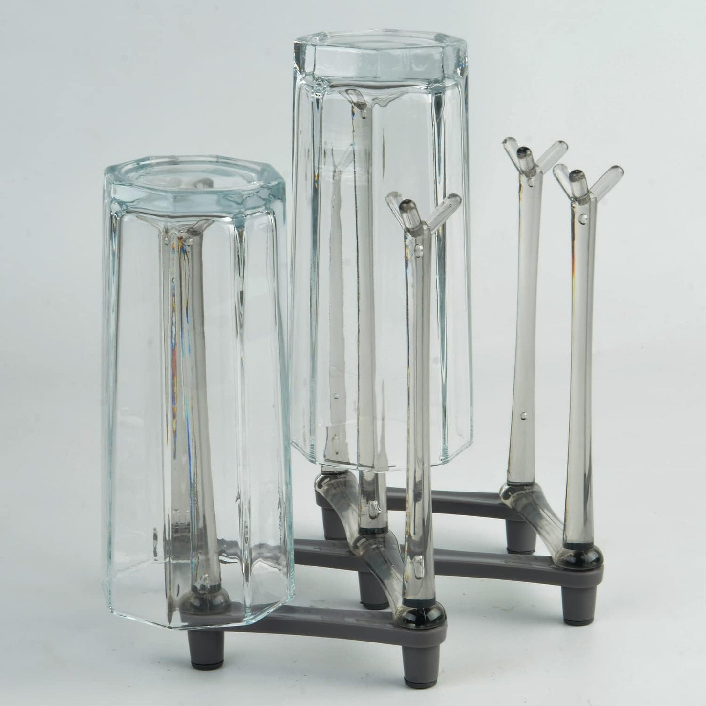 2 Pcs Cup Drying Racks Set, Retractable Drinking Glass & Baby Bottle Drainer Stand, PP Material Mug Draining Organizer, Kitchen Countertop Dishes Holder, Gray