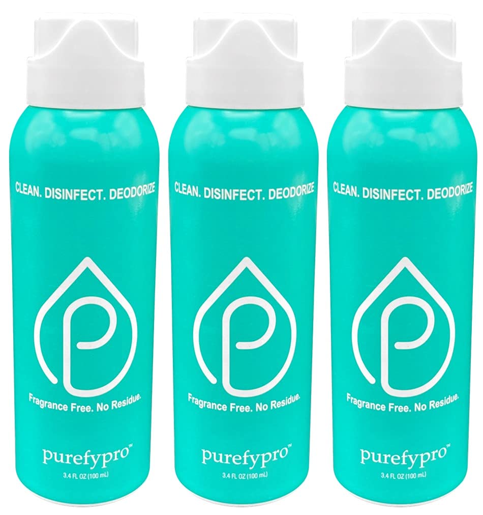 Purefypro Disinfectant Airesol Spray (3.4oz, 3 Pack) Kills 99.9999% Norovirus, HIV, Flu, Monkeypox Virus, Drug Resistant Germs, MRSA, Fungi. Purefypro Technology. No Rinse, No Residue. TSA Air Travel