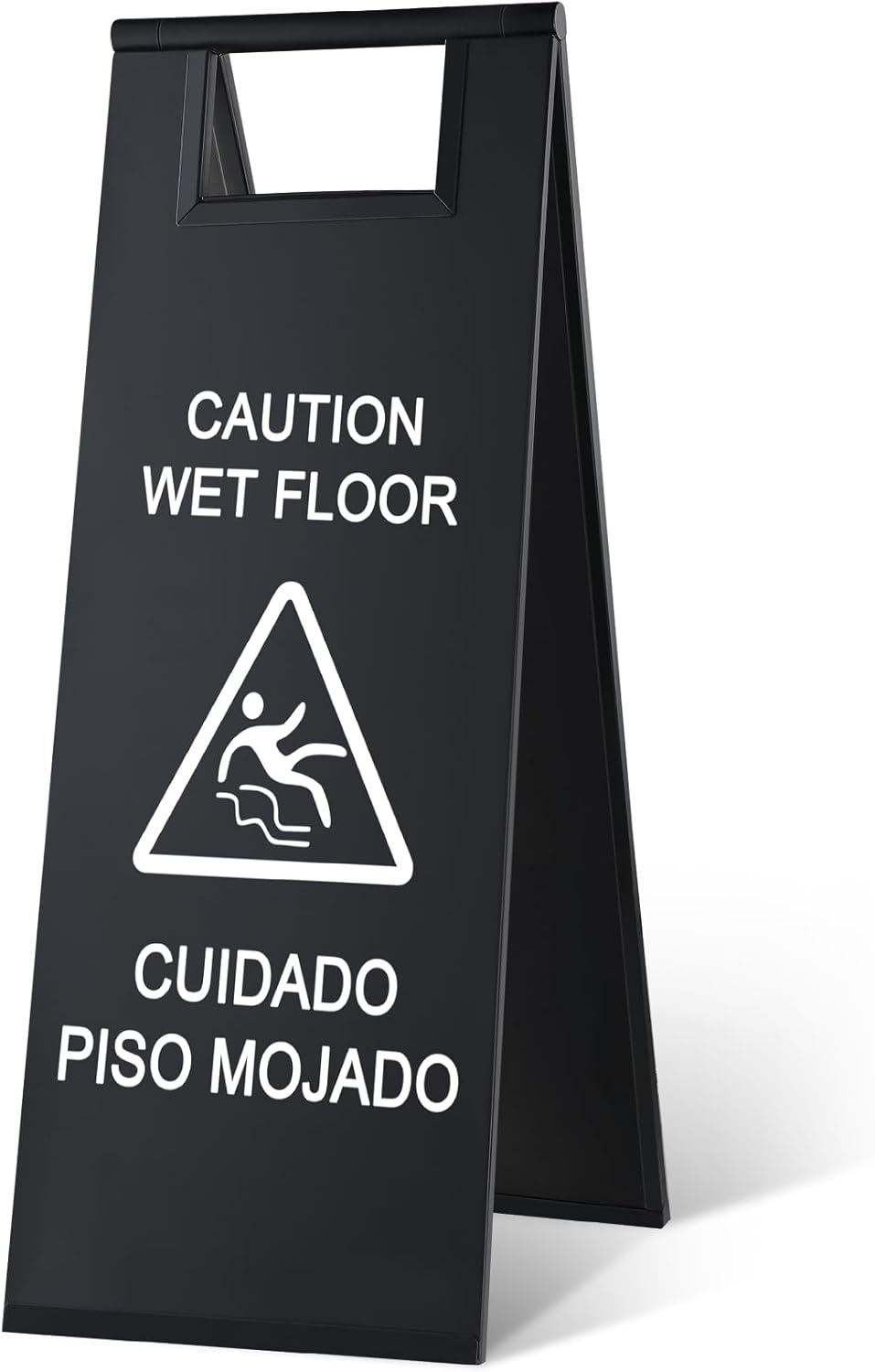 Stainless Steel Wet Floor Caution Sign Bulk 8.8 Pound Portable Foldable Handle Bilingual Safety Sign for Kitchen Restaurant Supermarket Shop Commercial Use Avoid Fall and Slip Accident (Black)