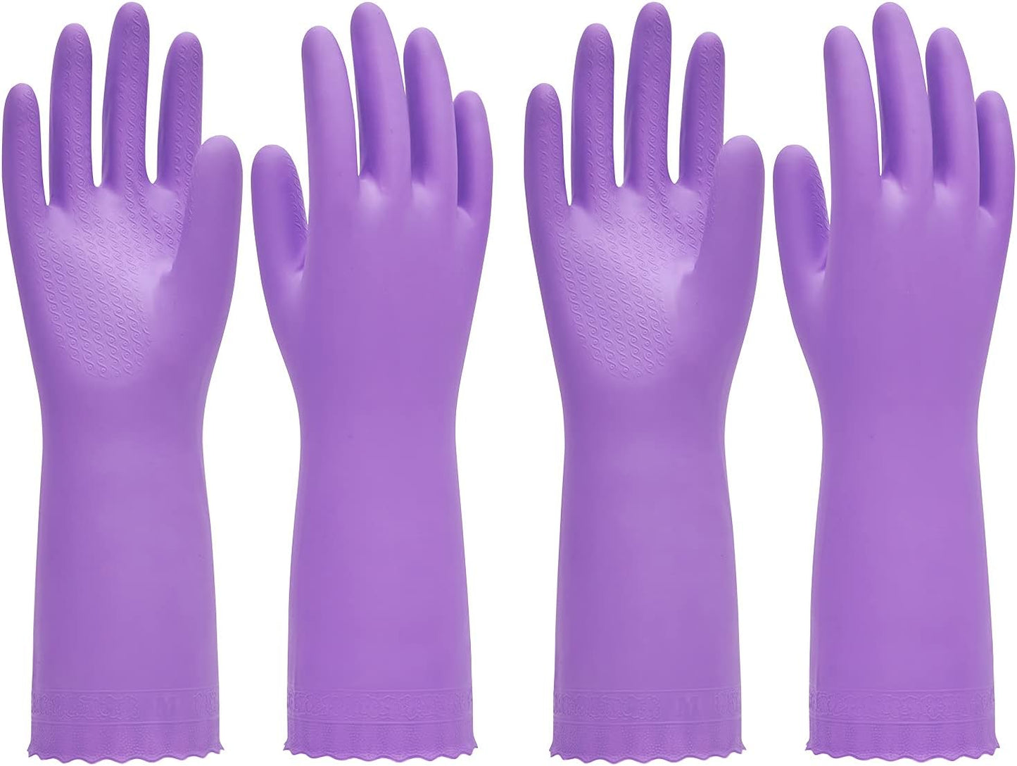 PACIFIC PPE 2 Pairs Reusable Dishwashing Cleaning Gloves with Latex Free, Cotton Lining, Kitchen Gloves, Purple, Medium