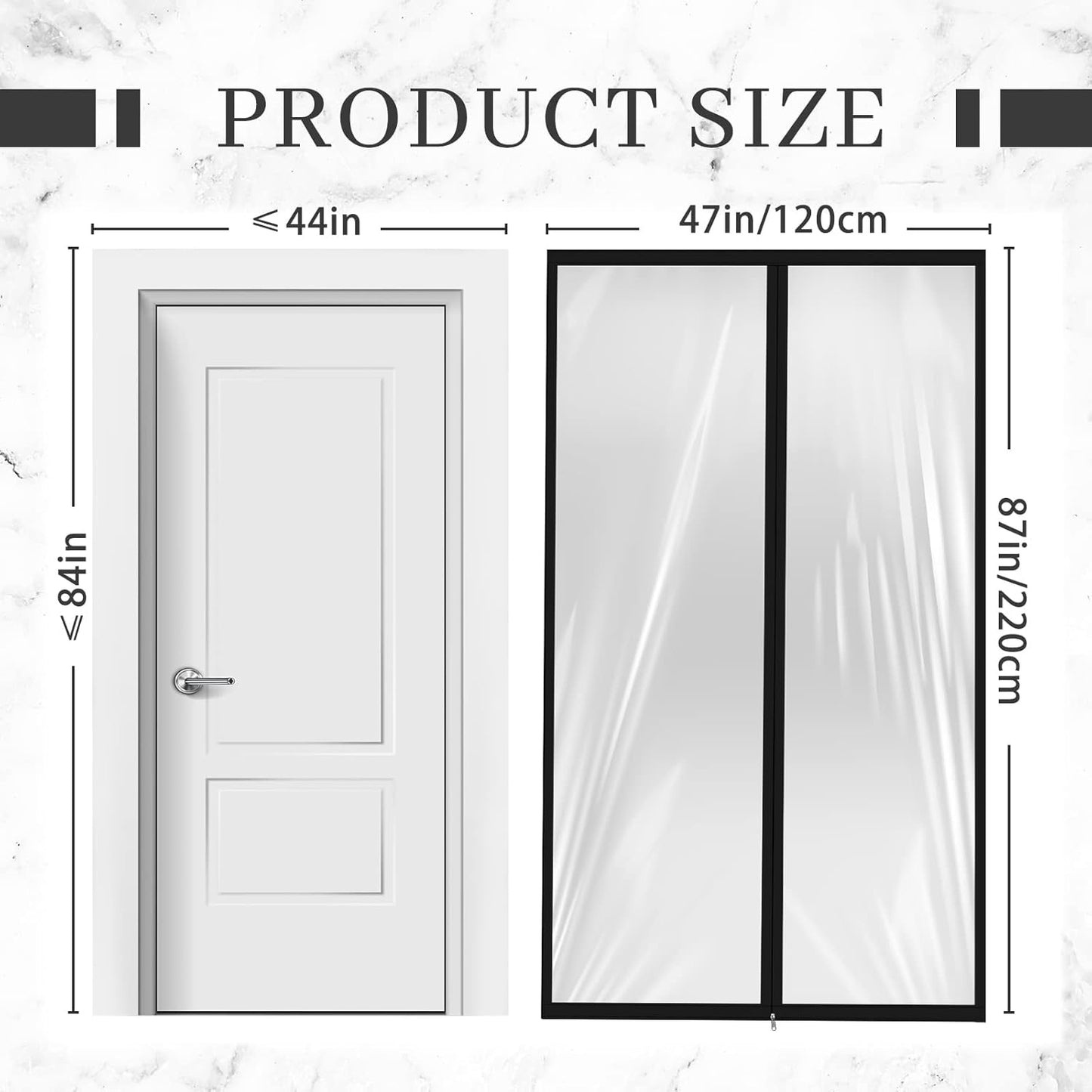 Amylove Zipper 48 x 87 Inch Dust Barrier Door Kit Construction Door Barrier 4 x 7.25 ft Reusable Plastic Curtain Cover Containment Standard Doorway Temporary Wall Screen Sheeting for Bathroom Hallway