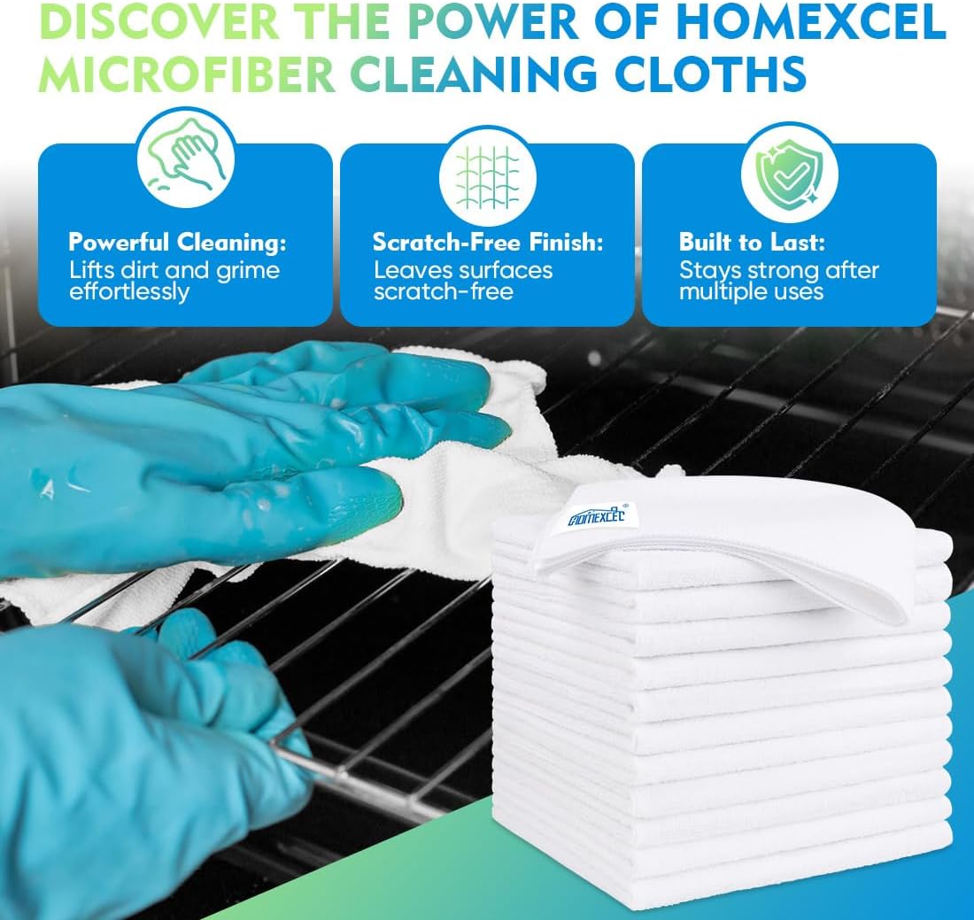 HOMEXCEL Microfiber Cleaning Cloth 20 Pack 11.5 x 11.5 inch Microfiber Towels for Cars Ultra Absorbent Car Washing Cloth Lint Free Streak Free Cleaning Rags for Car, Kitchen Window White