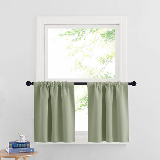 RYB HOME RV Curtains Blackout - Thermal Insulating Privacy Door Windows Camper Curtains for Kids Nursery RV Bunk Bedroom Windows Bathroom, Width 29 x Length 24, Sage Green, 2 Pcs