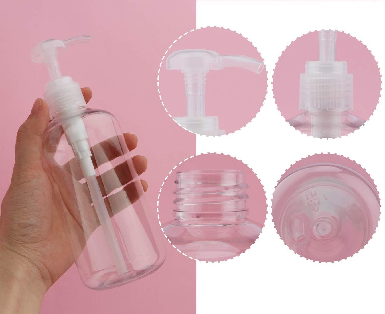Yebeauty 16 Pack 10oz/300ml Pump Bottle Shampoo Pump Dispenser, Shampoo Bottles with Pump Clear Empty Plastic Refillable Shower Bottle Dispenser Containers with Travel Lock for Soap Cream Lotion Gel