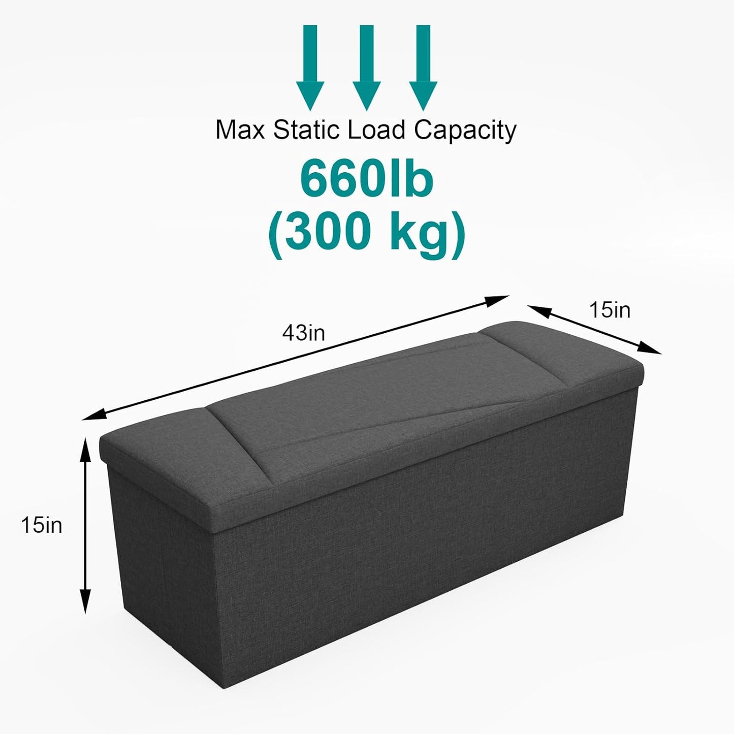 Ottoman with Storage, 43 Inches Folding Storage Ottoman Bench for Bedroom, End of Bed Bench, Entryway and Living Room, 43"x15"x15",Dark Gray