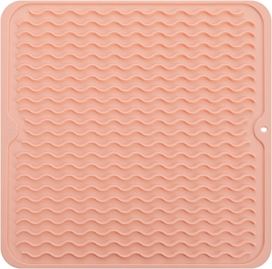 Silicone Dish Drying Mat for Multiple Usage,Easy clean,Eco-friendly,Heat-resistant Silicone Mat for Kitchen Counter or Sink,Refrigerator or Drawer liner Pink M 12 inches x 12 inches