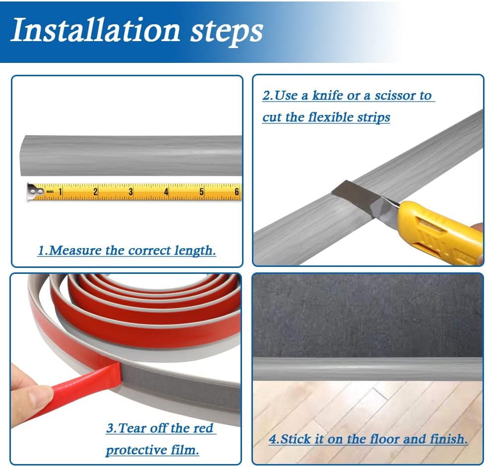 Floor Transition Strip Self Adhesive Carpet & Flooring Transitions Edging Trim Strip PVC Threshold Transitions Suitable for Threshold Height Less Than 5mm (20Ft, Wood Grain Gray-New)