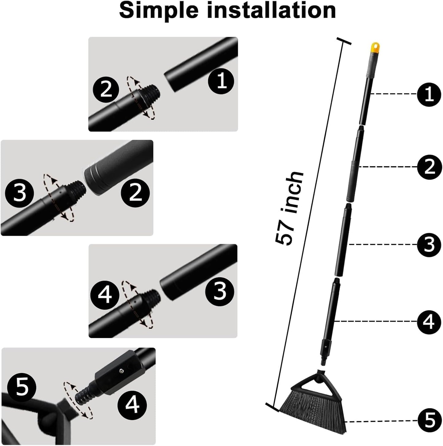 Heavy Duty Broom, Brooms for Sweeeping Indoor, Angle Broom with Long Pole, Outdoor Broom for Courtyard Garages Slidewalk, Indoor Broom for Kitchen Lobby Canteen Black