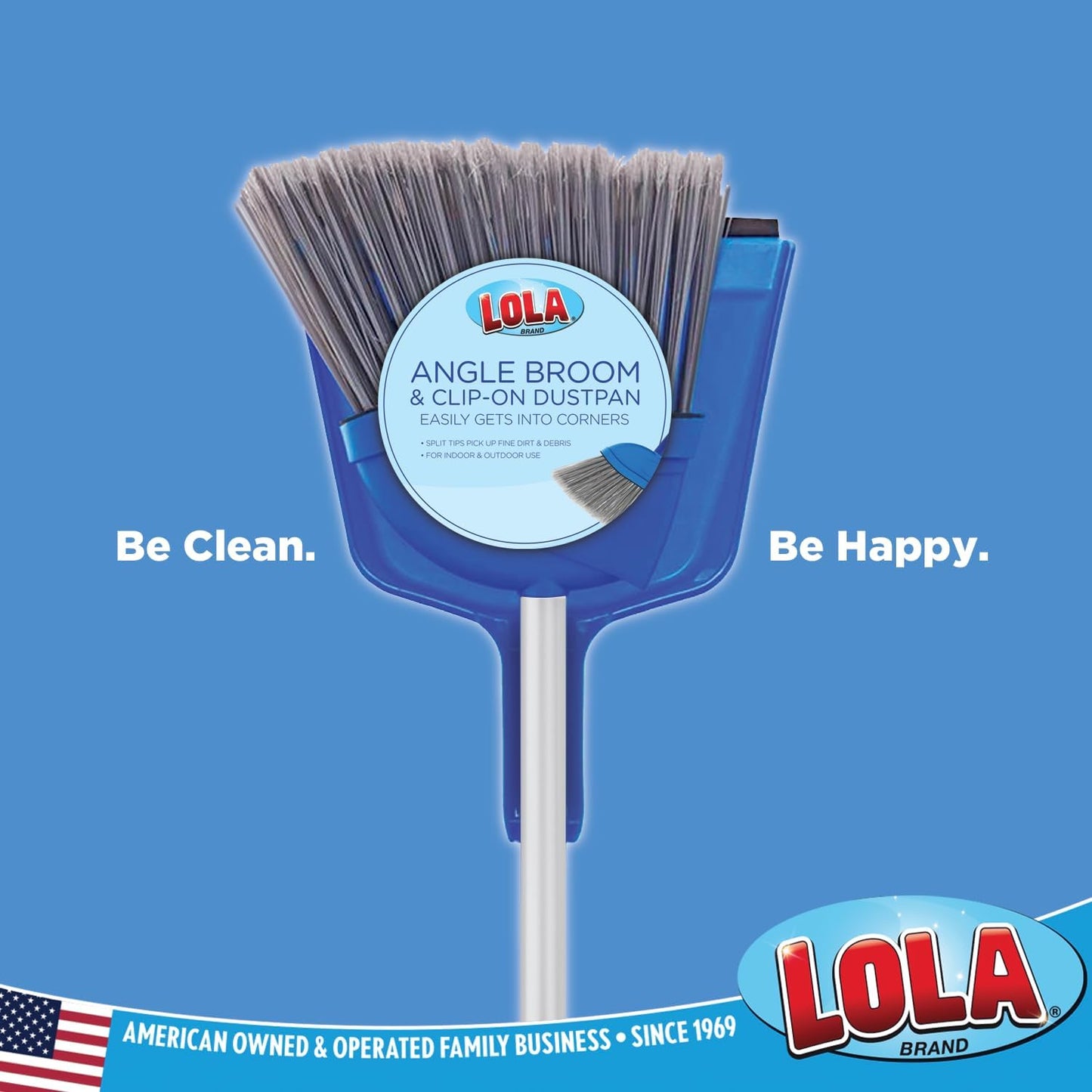 Angle Broom w/Dustpan, Indoor, 9.25" W Head, Smaller Style- Made w/Recycled Soda Bottles & Polished Aluminum Lightweight Handle, by LOLA, 1 Pack