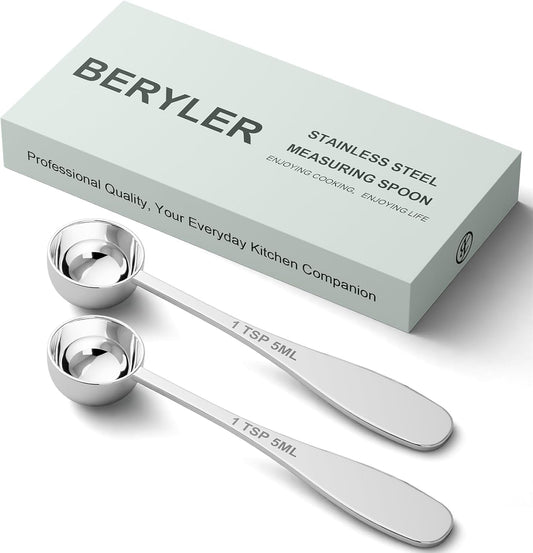 2PCS 1tsp(1/3tbsp, 5 ml) Single Measuring Spoon, Stainless Steel Individual Teaspoon, Metal Measure Scoop with Gift Box