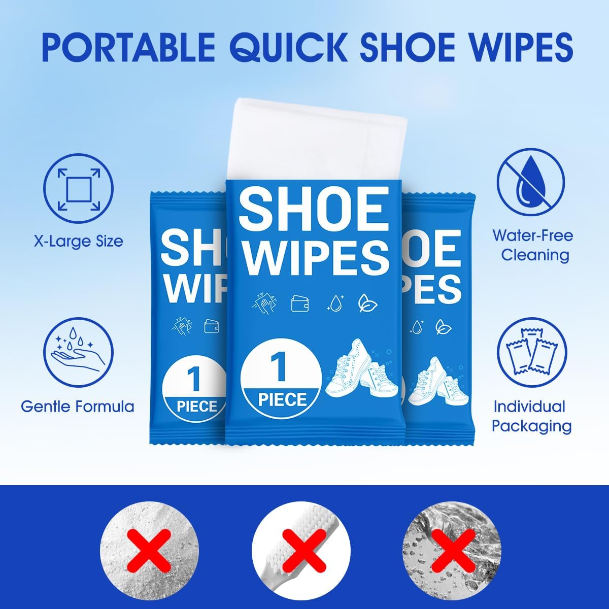 AROIC 50 Pack Shoe Cleaner Wipes, Sneaker Quick Wipes Heavy Duty Stain Removal for Leather, Febric, Canvas & Mesh, Travel Portable Single-Use Cleaning Wet Wipe, Essential Shoe Cleaning Supplies