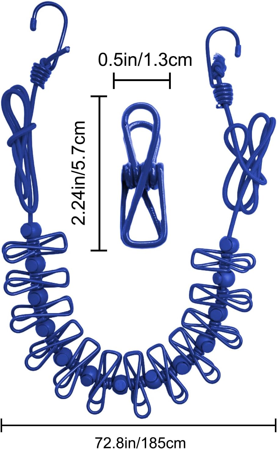 2 Pack Camping Clothesline Portable 12 Clothespins, Blue Camping Accessories Travel Clothesline for Outdoor Indoor, Retractable Clothes Line Elastic Clothesline for Camper Hotel Room