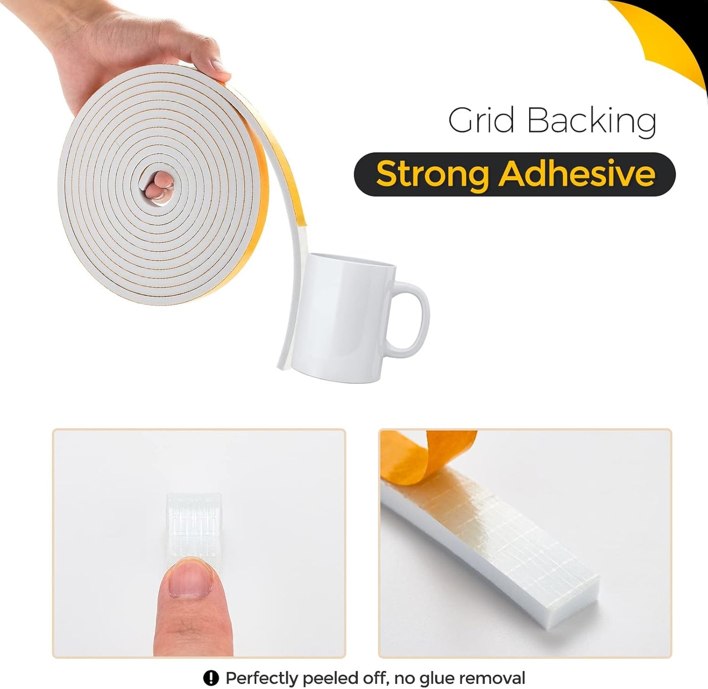 10 Feet Weather Stripping Door Seal, 3" Wide X 1/4" Thick Door Seal Strip High Density Foam Tape Adhesive Strip for Door Soundproofing,Window Insulation (3" x 1/4" x 10FT, White)