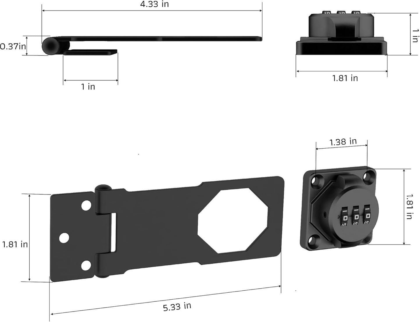 3-Digit Combination Lock, Black, Keyless, Zinc Alloy, Cabinet Door Latch, Easy DIY Installation, Wide Range of Uses