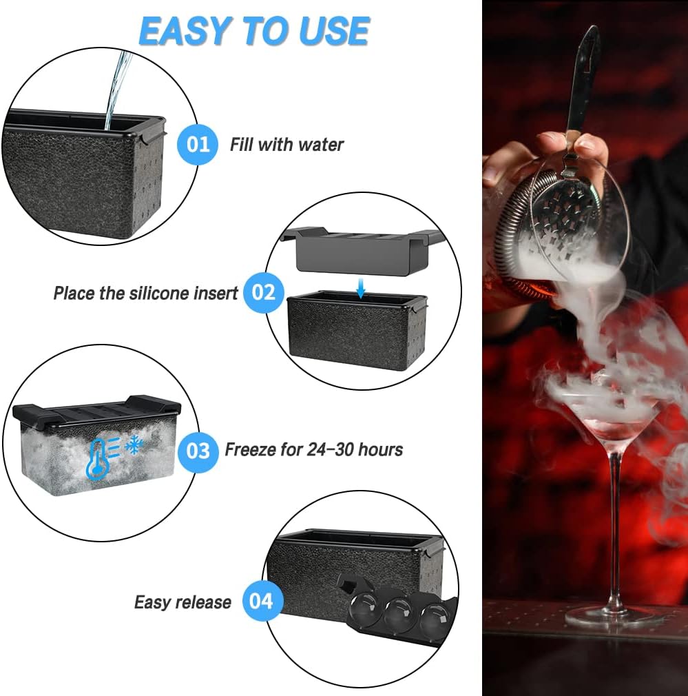 TINANA Ice Sphere Cube Maker, 2 Inch Crystal Clear prepare 8 Large Round Balls, for Cocktail, Whiskey & Bourbon Drinks, Gifts for Men