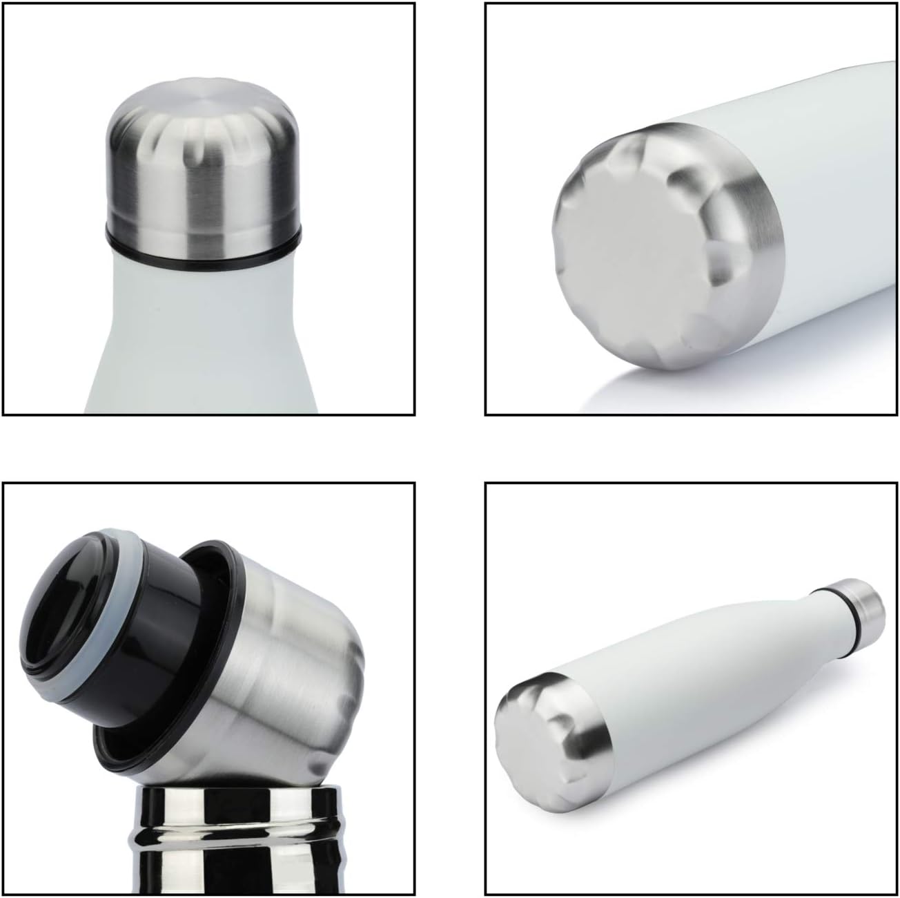 MEWAY 17oz Sport Water Bottle 12 Pack Vacuum Insulated Stainless Steel Leak-Proof Double Wall Cola Shape Water Bottle,Keep Drinks Hot & Cold (White,12 Pack)