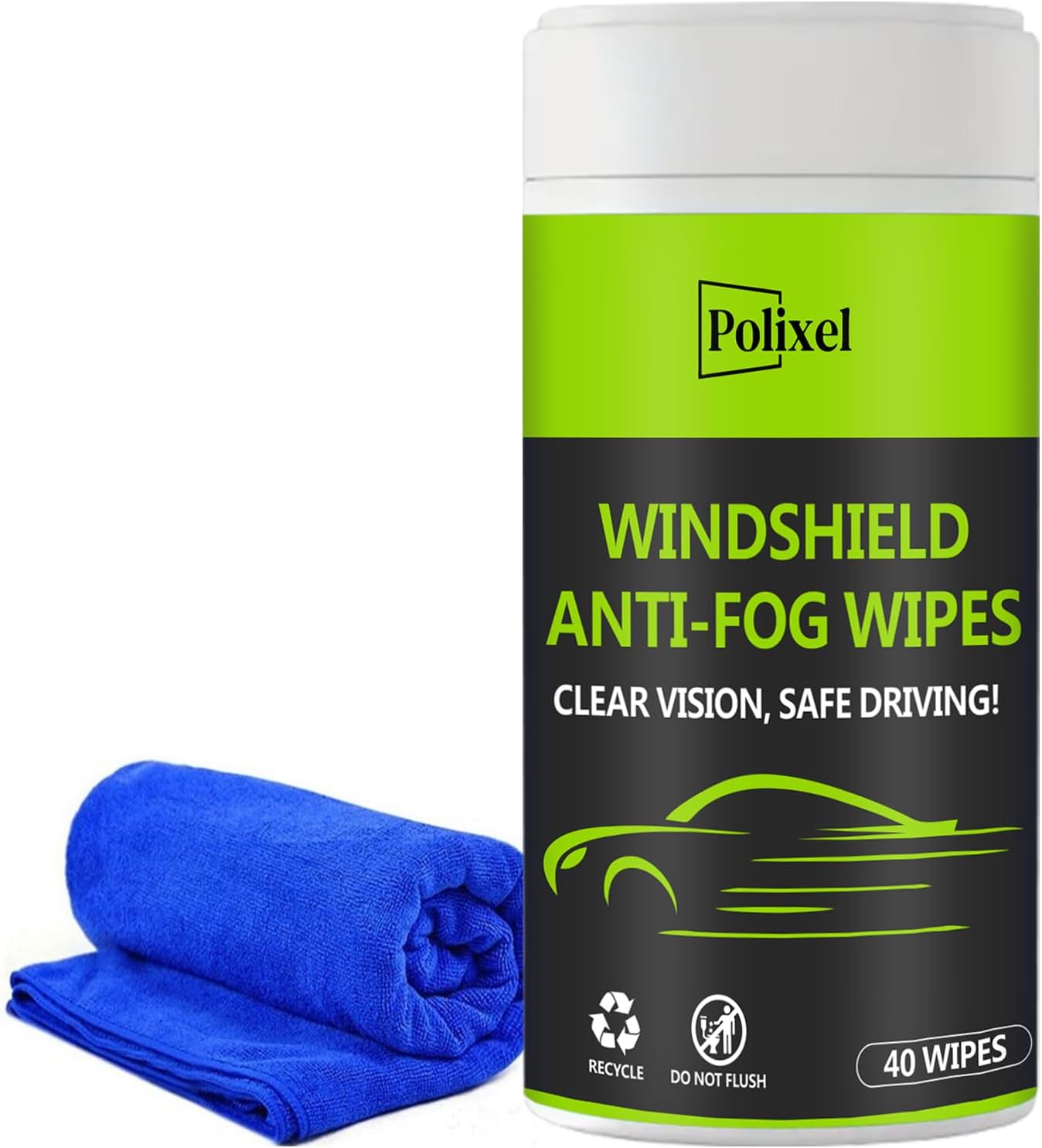 Glass Anti-Fog Wipes - Quick Windshiled Fogging Remover Resealable Bottle Pack Defogger for Windows, Helmets, Mirrors, Goggles -40 Wipes