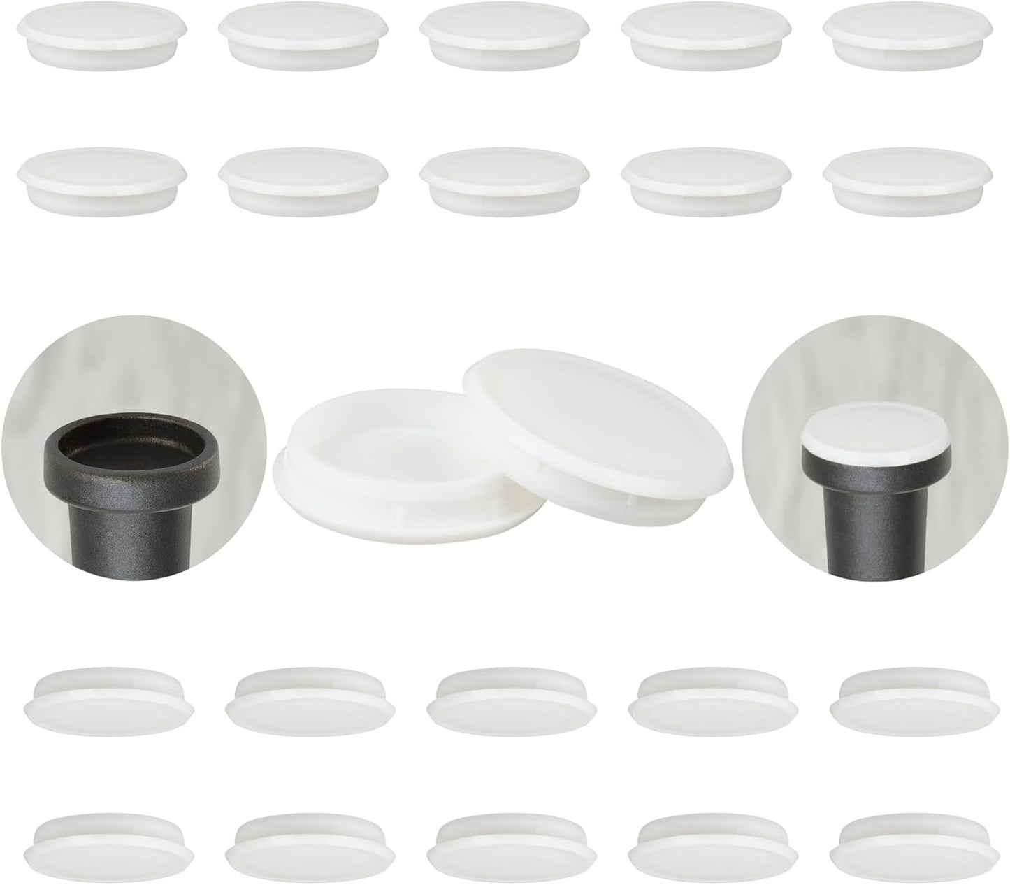 Wrought Iron Patio Furniture Feet Caps - Furnigear 1.33" Round Plastic Outdoor Chair Leg Caps, Floor Protectors for Metal Chairs & Tables, Patio Furniture Replacement Rubber Feet (24 Pack, White)