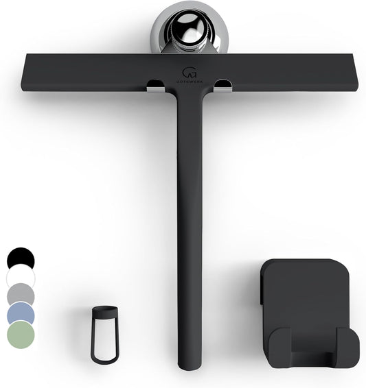 GÜTEWERK Shower Squeegee for Glass Doors, Silicone Window Squeegee, Bathroom and Glass Cleaning - Black - 9 Inch