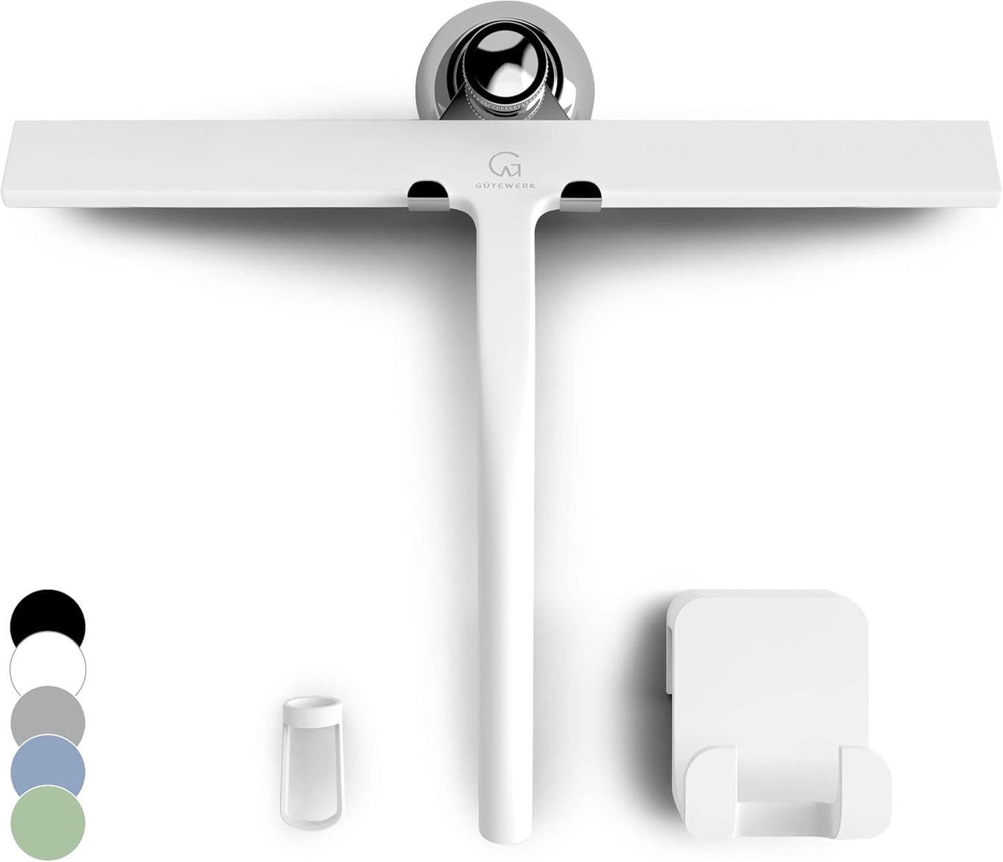 GÜTEWERK Shower Squeegee for Glass Doors, Silicone Window Squeegee, Bathroom and Glass Cleaning - White - 13 Inch