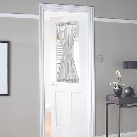 NICETOWN Translucent Door Curtain for Sidelight - Linen Textured French Door Semi Sheer Curtain(Light Grey, 40 inches Length, Single Panel, 1 Tieback Included)