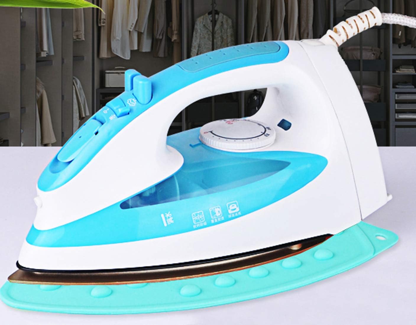 LeLehome Silicone Anti-Slip Iron Rest Pad for Ironing Board Hot Heat Resistant Steam Compact Mat Blue Green, Teal