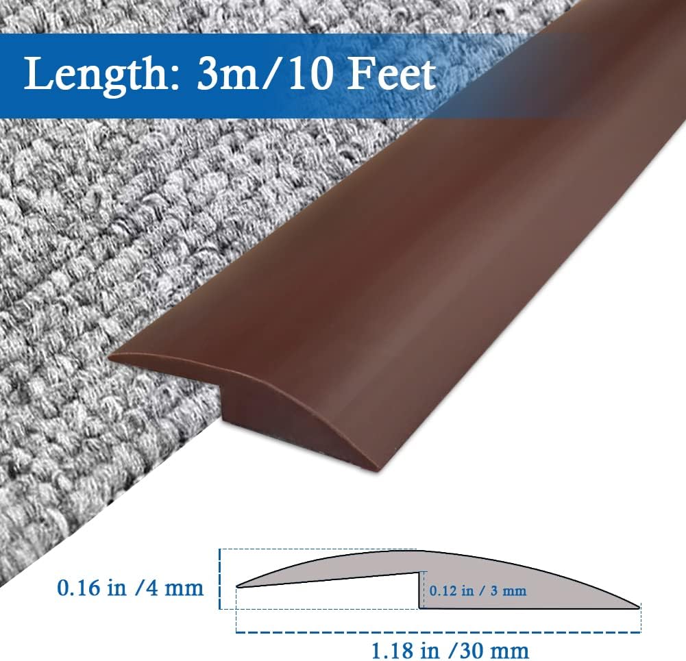 Floor Transition Strip Self Adhesive Carpet & Flooring Transitions Edging Trim Strip PVC Threshold Transitions Suitable for Threshold Height Less Than 3mm (10Ft, Brown)