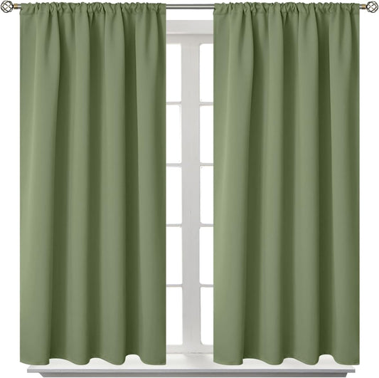 BGment Short Blackout Curtains 40 Inches Length - Rod Pocket Thermal Insulated Room Darkening Window Drapes for Kitchen Bedroom Bathroom, Olive Green, 2 Panels, 42 x 40 Inch